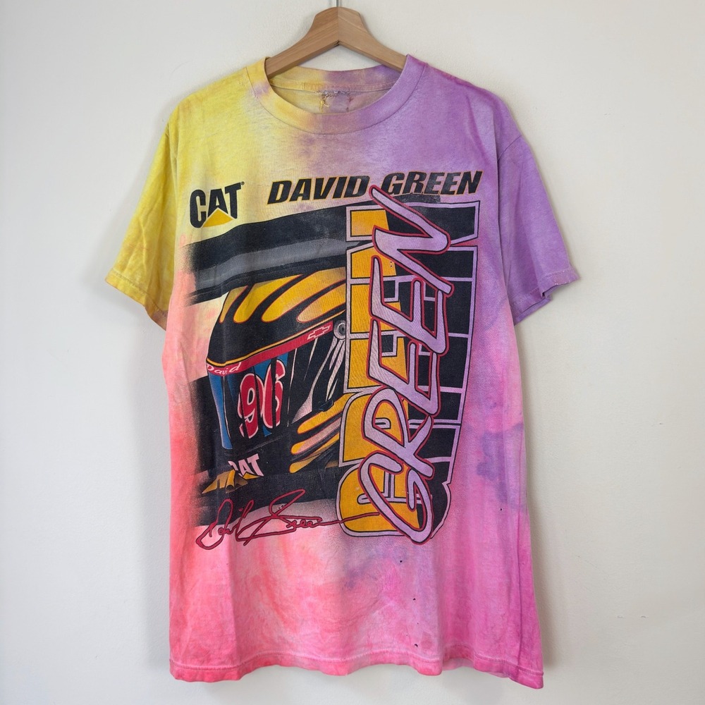 Vintage 90s Nascar David Green CAT Tools 1997 Tye Dye Colorful Tee Shirt - Large